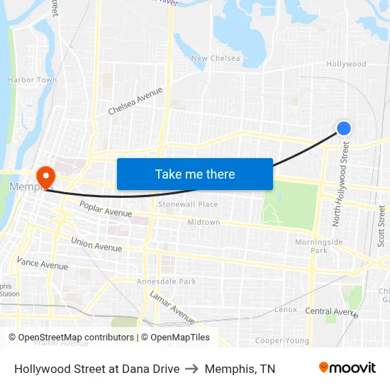 Hollywood Street at Dana Drive to Memphis, TN map