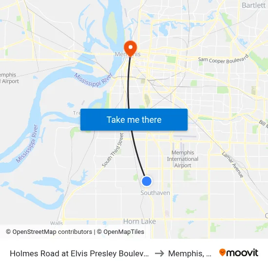 Holmes Road at Elvis Presley Boulevard to Memphis, TN map