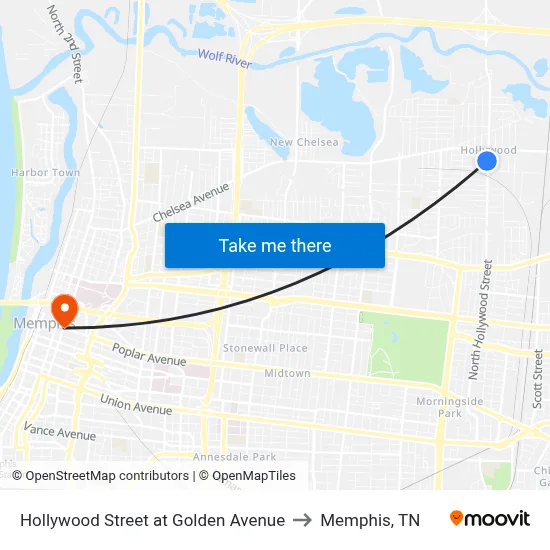 Hollywood Street at Golden Avenue to Memphis, TN map