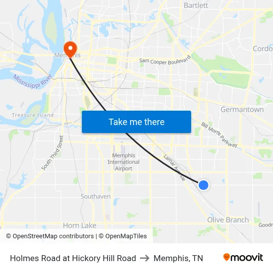 Holmes Road at Hickory Hill Road to Memphis, TN map