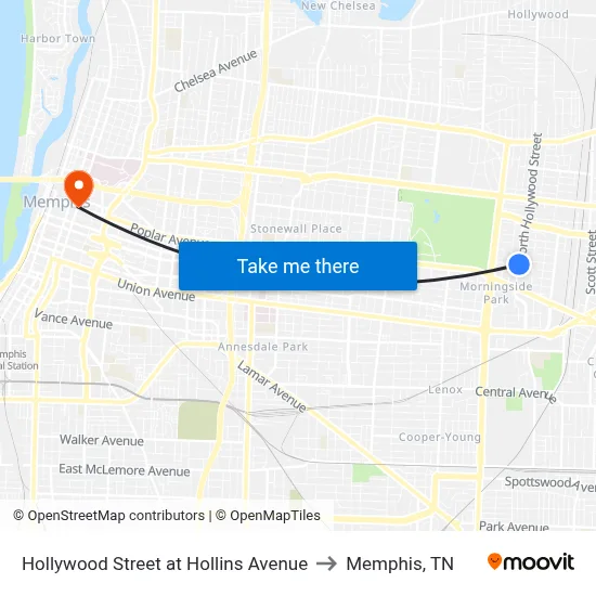 Hollywood Street at Hollins Avenue to Memphis, TN map