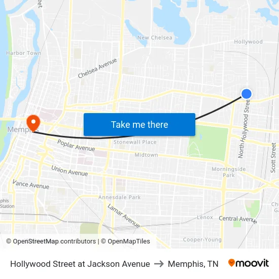 Hollywood Street at Jackson Avenue to Memphis, TN map