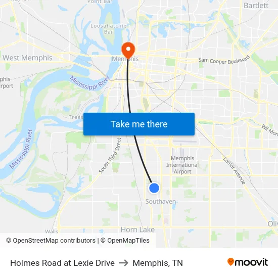 Holmes Road at Lexie Drive to Memphis, TN map
