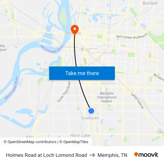 Holmes Road at Loch Lomond Road to Memphis, TN map