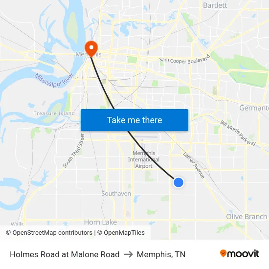 Holmes Road at Malone Road to Memphis, TN map
