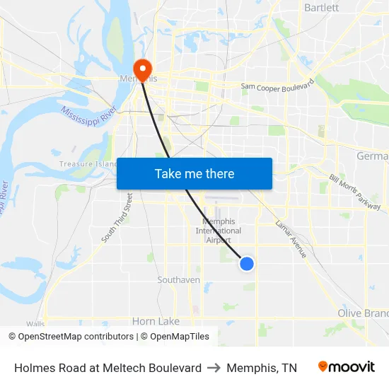 Holmes Road at Meltech Boulevard to Memphis, TN map
