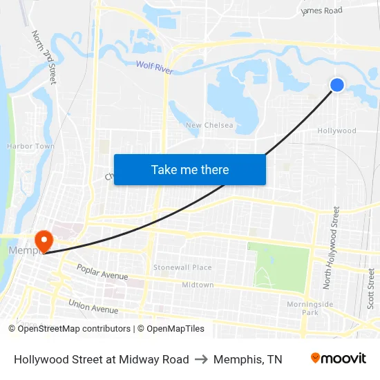 Hollywood Street at Midway Road to Memphis, TN map