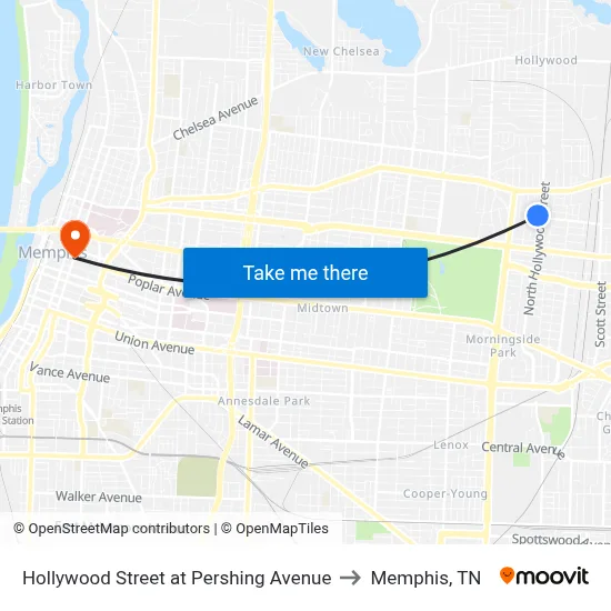 Hollywood Street at Pershing Avenue to Memphis, TN map