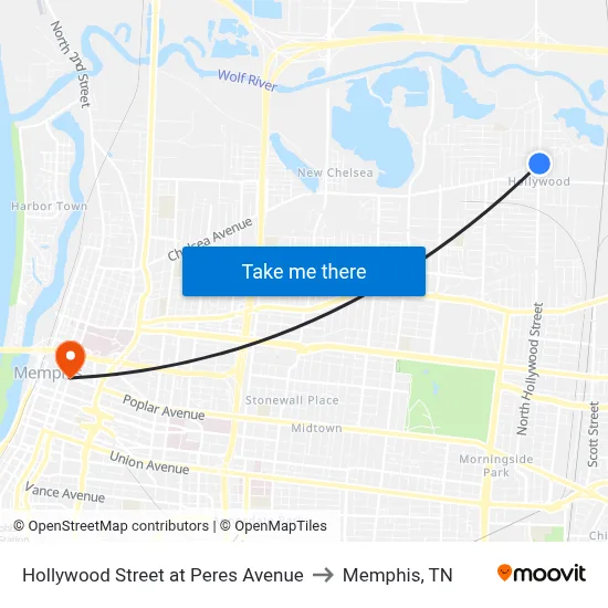 Hollywood Street at Peres Avenue to Memphis, TN map