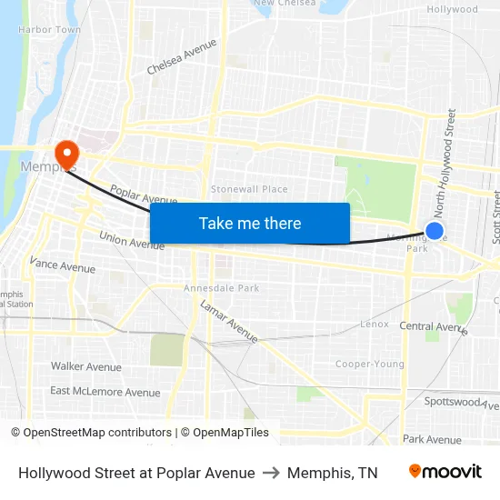 Hollywood Street at Poplar Avenue to Memphis, TN map