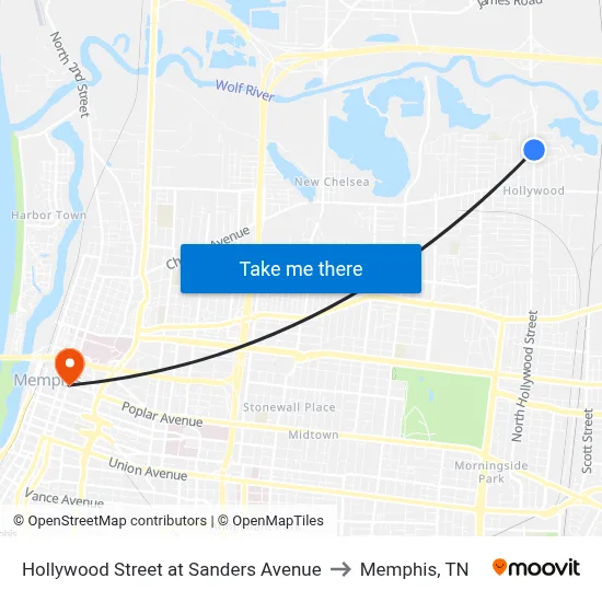 Hollywood Street at Sanders Avenue to Memphis, TN map