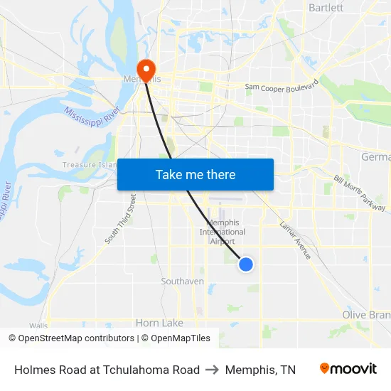 Holmes Road  at Tchulahoma Road to Memphis, TN map