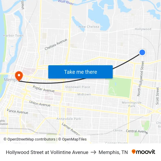Hollywood Street at Vollintine Avenue to Memphis, TN map