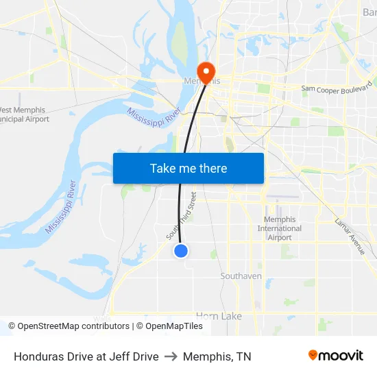 Honduras Drive at Jeff Drive to Memphis, TN map