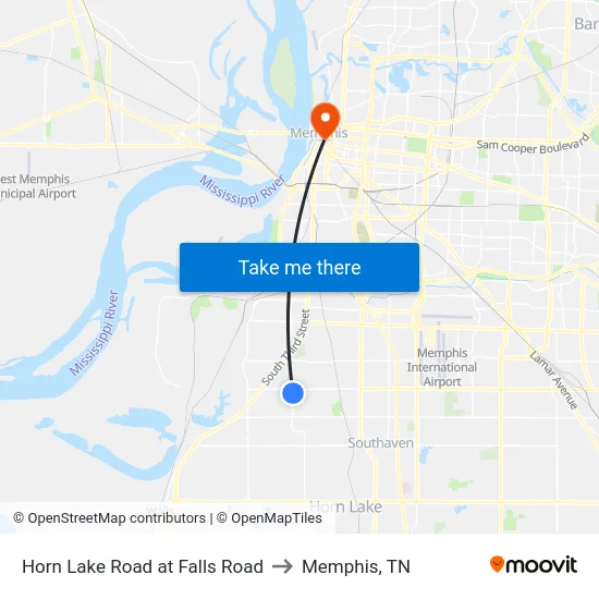 Horn Lake Road at Falls Road to Memphis, TN map