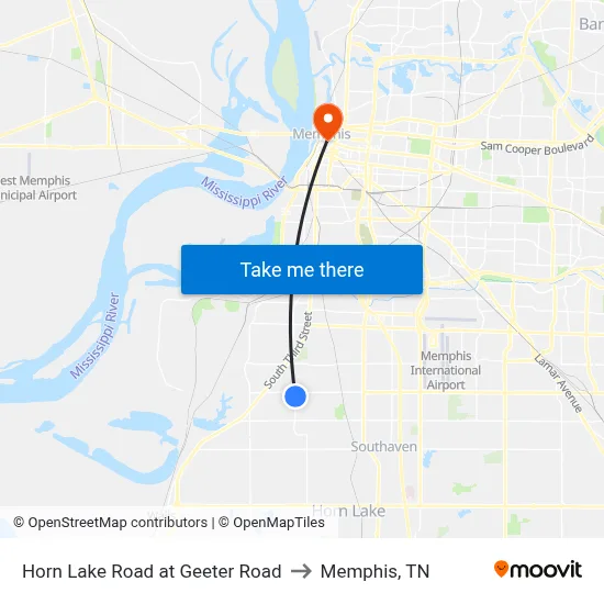 Horn Lake Road at Geeter Road to Memphis, TN map