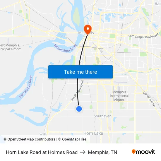 Horn Lake Road at Holmes Road to Memphis, TN map