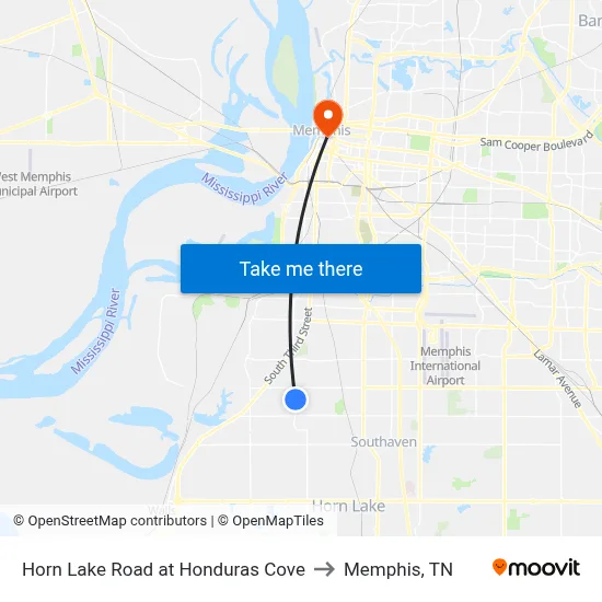 Horn Lake Road at Honduras Cove to Memphis, TN map