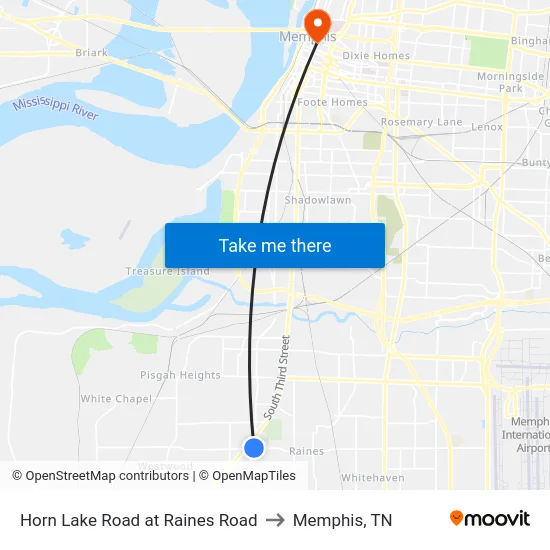 Horn Lake Road at Raines Road to Memphis, TN map