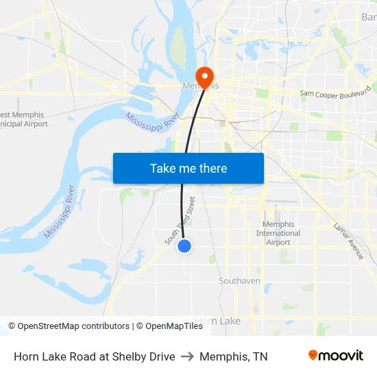 Horn Lake Road at Shelby Drive to Memphis, TN map