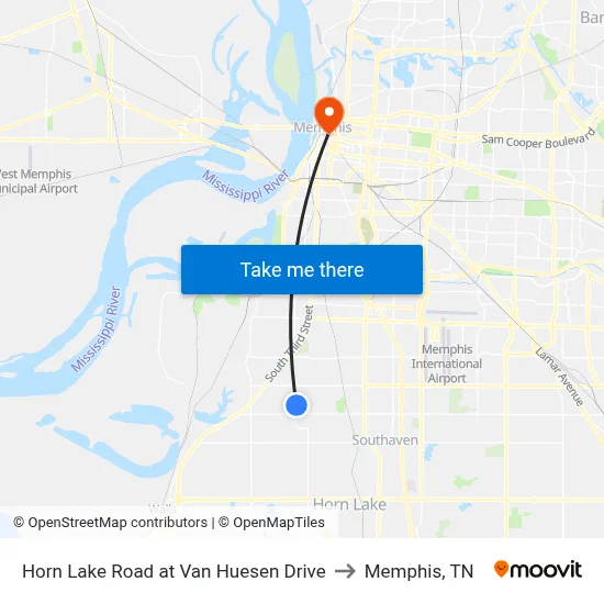 Horn Lake Road at Van Huesen Drive to Memphis, TN map