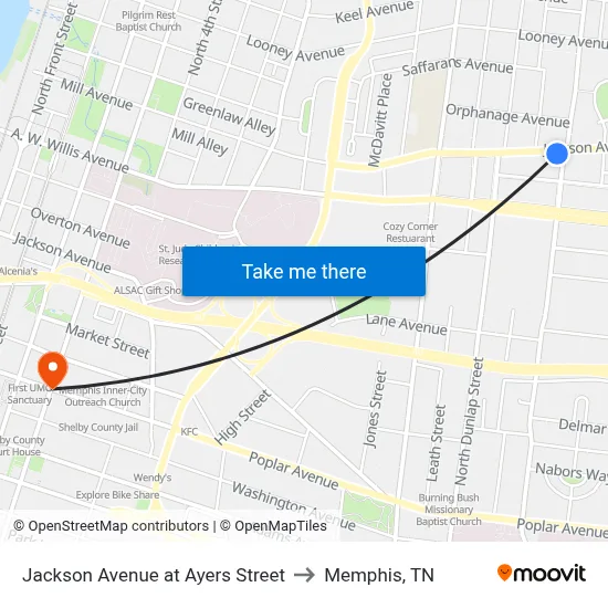 Jackson Avenue at Ayers Street to Memphis, TN map