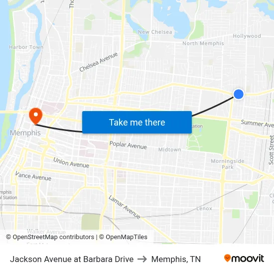 Jackson Avenue at Barbara Drive to Memphis, TN map