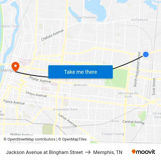 Jackson Avenue at Bingham Street to Memphis, TN map