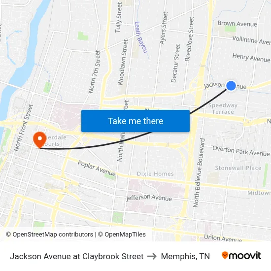 Jackson Avenue at Claybrook Street to Memphis, TN map