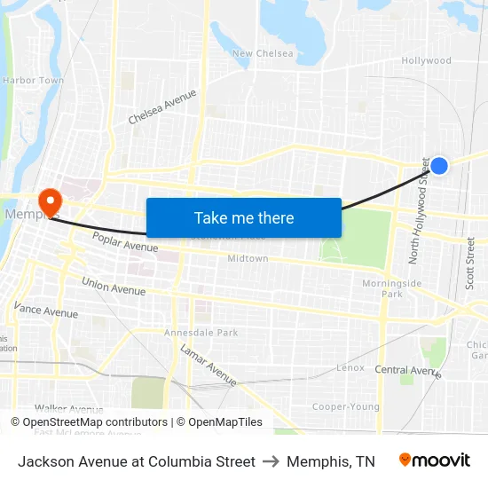 Jackson Avenue at Columbia Street to Memphis, TN map