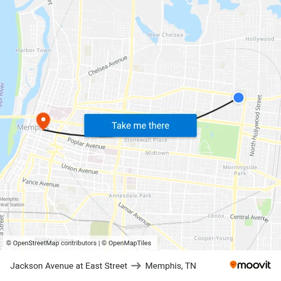 Jackson Avenue at East Street to Memphis, TN map