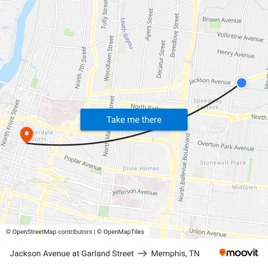 Jackson Avenue at Garland Street to Memphis, TN map
