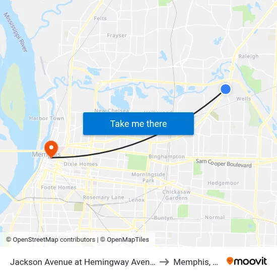 Jackson Avenue at Hemingway Avenue to Memphis, TN map