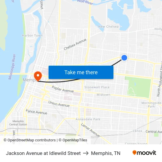 Jackson Avenue at Idlewild Street to Memphis, TN map