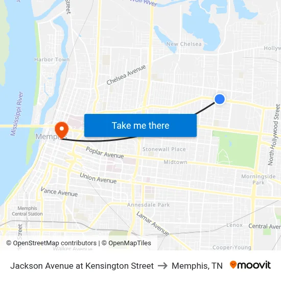 Jackson Avenue at Kensington Street to Memphis, TN map