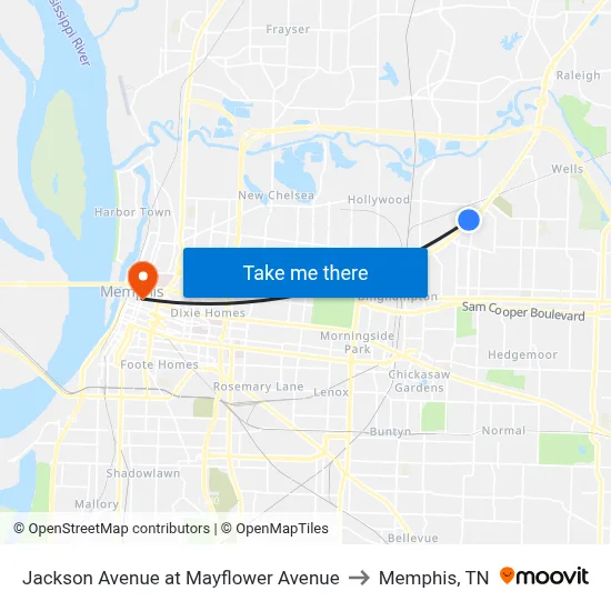 Jackson Avenue at Mayflower Avenue to Memphis, TN map