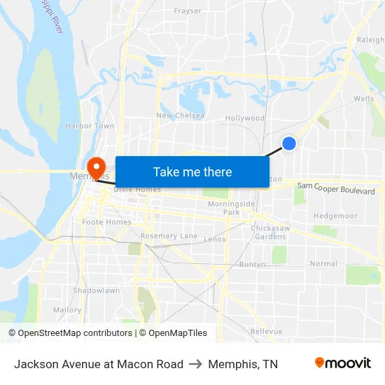 Jackson Avenue at Macon Road to Memphis, TN map