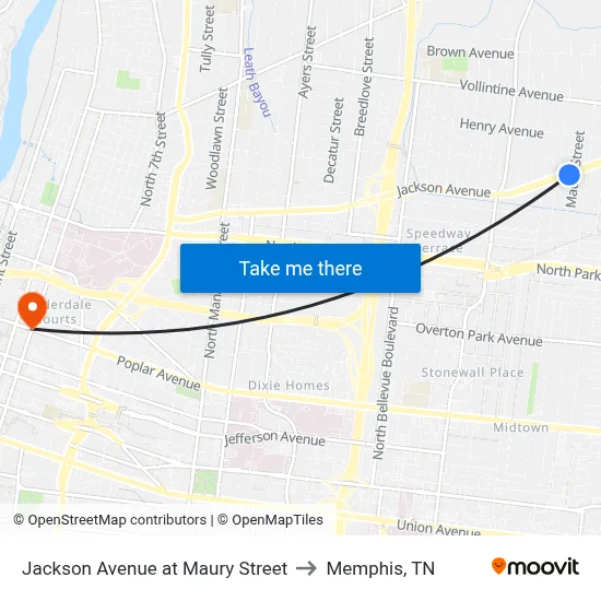 Jackson Avenue at Maury Street to Memphis, TN map