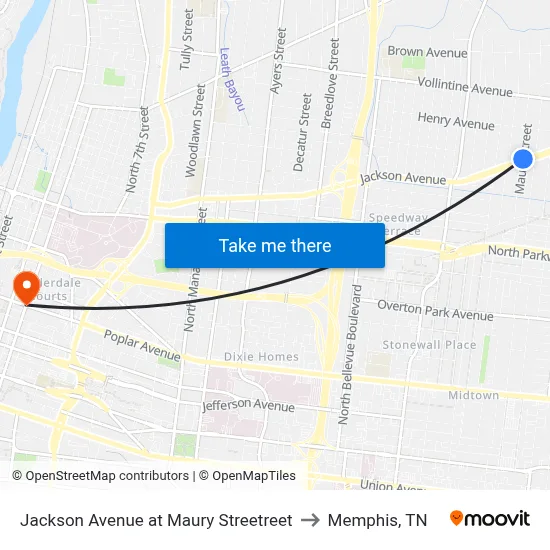 Jackson Avenue at Maury Streetreet to Memphis, TN map