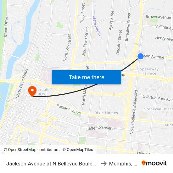 Jackson Avenue at N Bellevue Boulevard to Memphis, TN map
