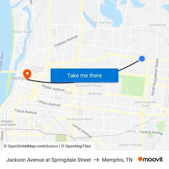 Jackson Avenue at Springdale Street to Memphis, TN map