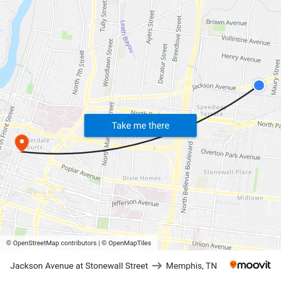 Jackson Avenue at Stonewall Street to Memphis, TN map
