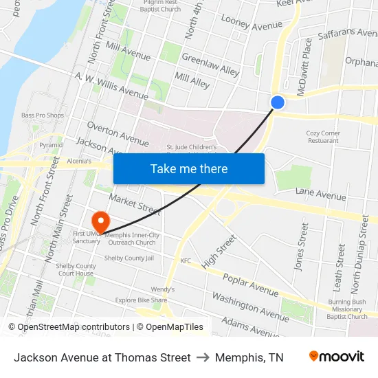 Jackson Avenue at Thomas Street to Memphis, TN map