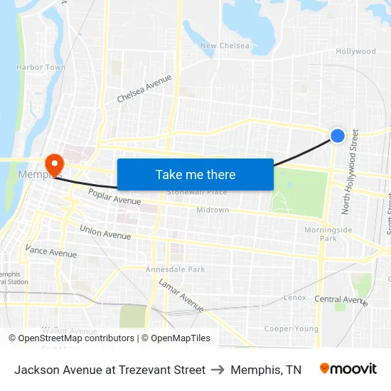 Jackson Avenue at Trezevant Street to Memphis, TN map