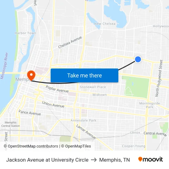 Jackson Avenue at University Circle to Memphis, TN map
