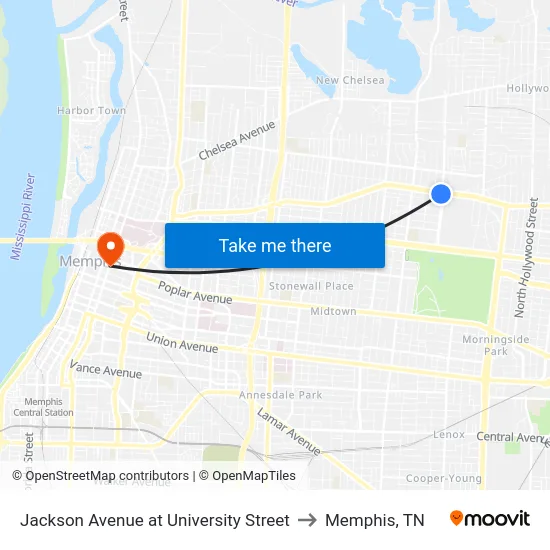 Jackson Avenue at University Street to Memphis, TN map