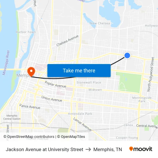 Jackson Avenue at University Street to Memphis, TN map