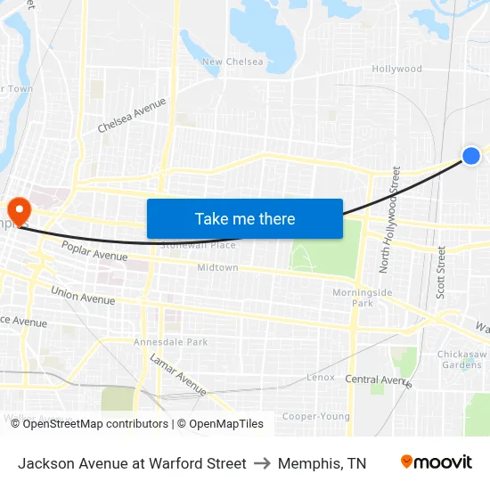 Jackson Avenue at Warford Street to Memphis, TN map