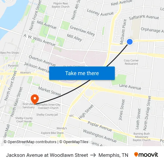 Jackson Avenue at Woodlawn Street to Memphis, TN map
