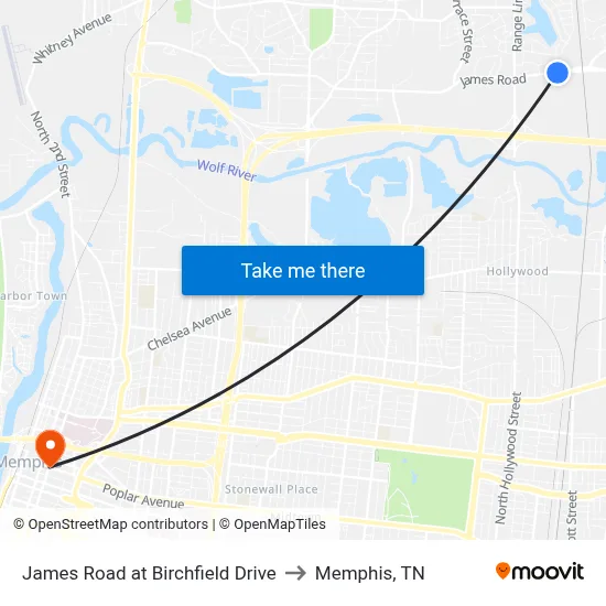 James Road at Birchfield Drive to Memphis, TN map